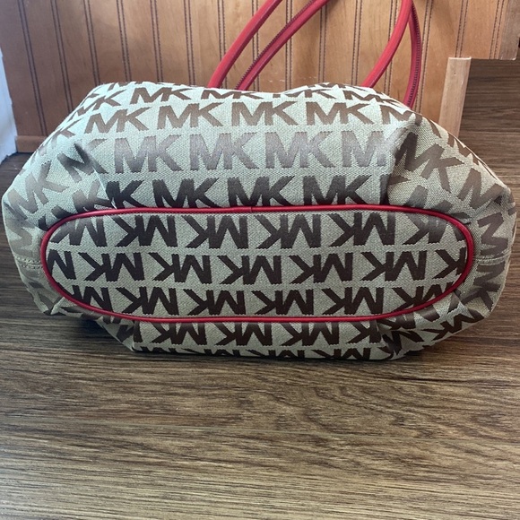 Michael Kors signature jacquard Medium East West Ring Tote BG / EB / Red - Picture 5 of 14